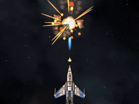 A laser bolt bursting a T1 grunt straight ahead of the ship